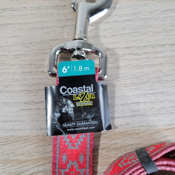 Coastal Lazer Brite 6' Reflective Dog Leash Red Dimond Southwest Aztec NEW - Picture 2 of 4
